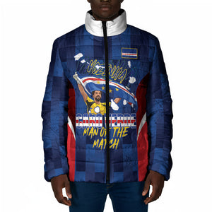 Custom Vozinha Cabo Verde Football Padded Jacket Tubaroes Azuis Man Of The Match