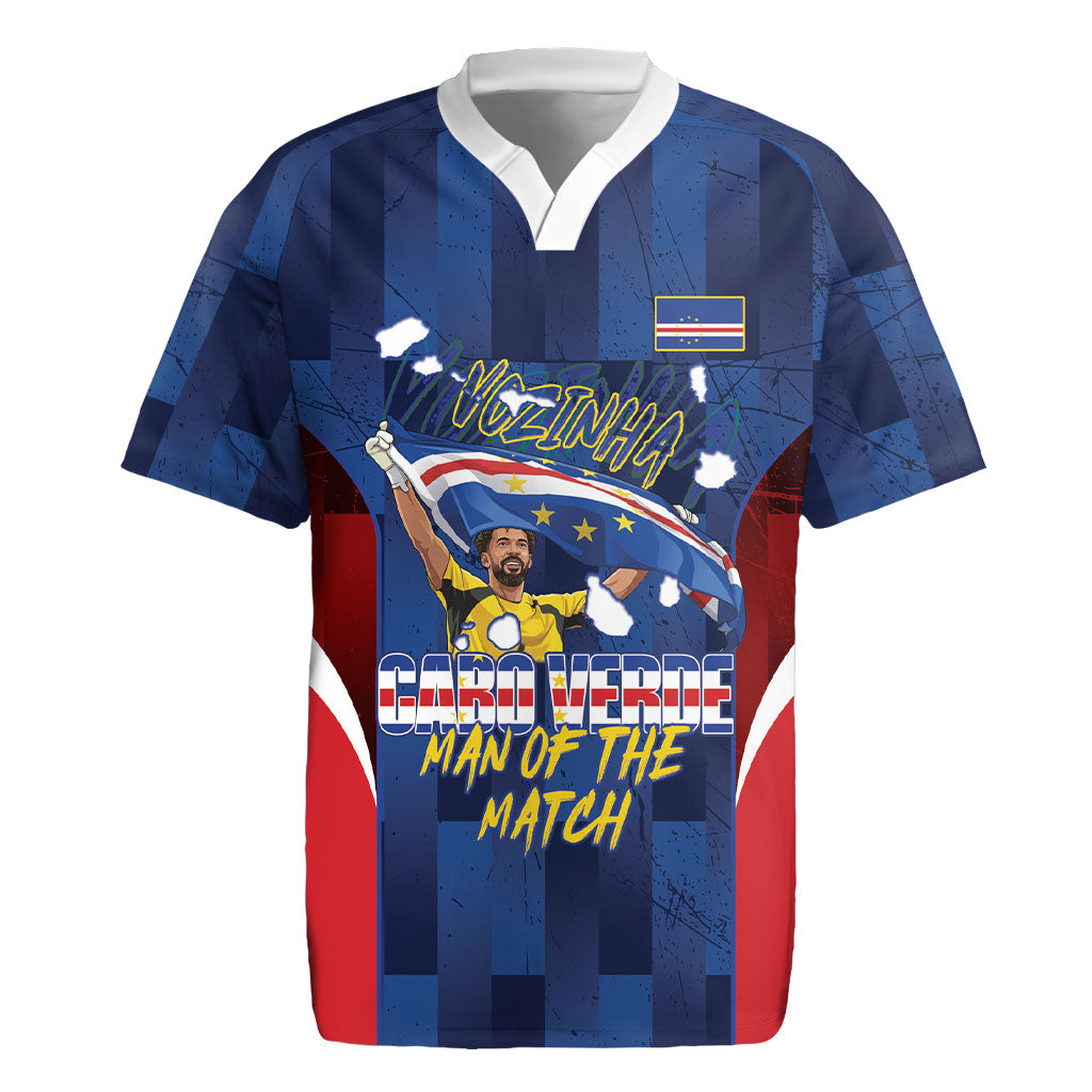 Custom Vozinha Cabo Verde Football Rugby Jersey Tubaroes Azuis Man Of The Match