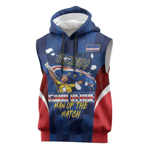 Custom Vozinha Cabo Verde Football Sleeveless Hoodie Tubaroes Azuis Man Of The Match