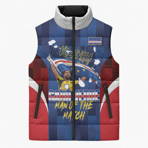 Custom Vozinha Cabo Verde Football Sleeveless Puffer Jacket Tubaroes Azuis Man Of The Match