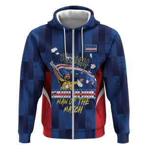 Custom Vozinha Cabo Verde Football Zip Hoodie Tubaroes Azuis Man Of The Match