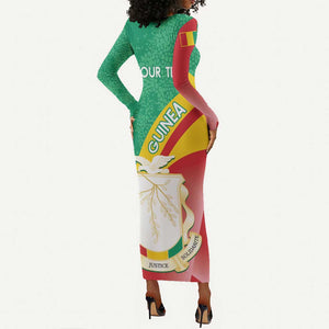 Personalised Guinea Independence Day Long Sleeve Bodycon Dress Happy 2 October Guinee Coat Of Arms