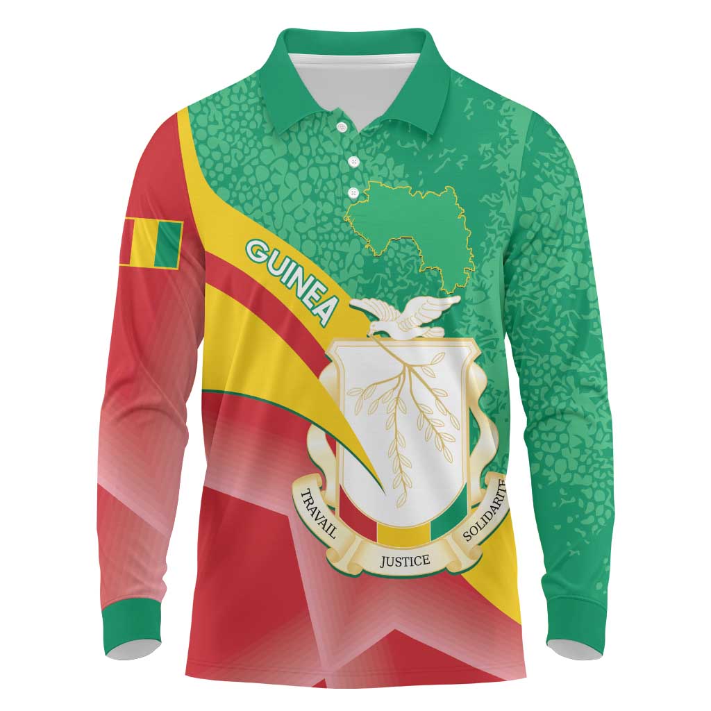 Personalised Guinea Independence Day Long Sleeve Polo Shirt Happy 2 October Guinee Coat Of Arms