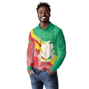 Personalised Guinea Independence Day Long Sleeve Polo Shirt Happy 2 October Guinee Coat Of Arms