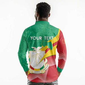 Personalised Guinea Independence Day Long Sleeve Polo Shirt Happy 2 October Guinee Coat Of Arms