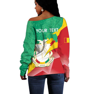 Personalised Guinea Independence Day Off Shoulder Sweater Happy 2 October Guinee Coat Of Arms