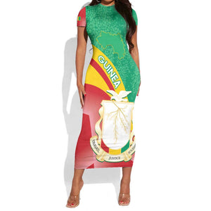 Personalised Guinea Independence Day Short Sleeve Bodycon Dress Happy 2 October Guinee Coat Of Arms