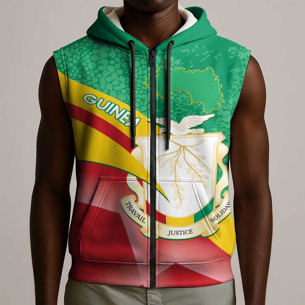 Personalised Guinea Independence Day Sleeveless Zip Hoodie Happy 2 October Guinee Coat Of Arms - African Pride