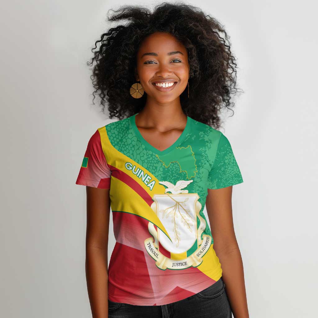 Personalised Guinea Independence Day Women V-Neck T-Shirt Happy 2 October Guinee Coat Of Arms