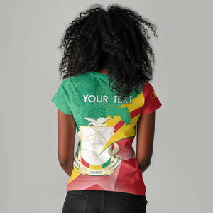 Personalised Guinea Independence Day Women V-Neck T-Shirt Happy 2 October Guinee Coat Of Arms