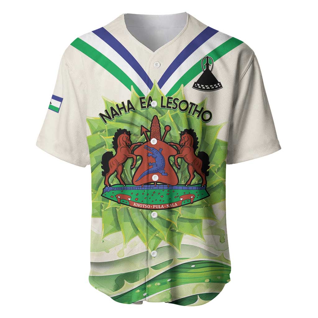 Personalised Lesotho Independence Day Baseball Jersey Aloe Polyphylla Mix Coat Of Arms