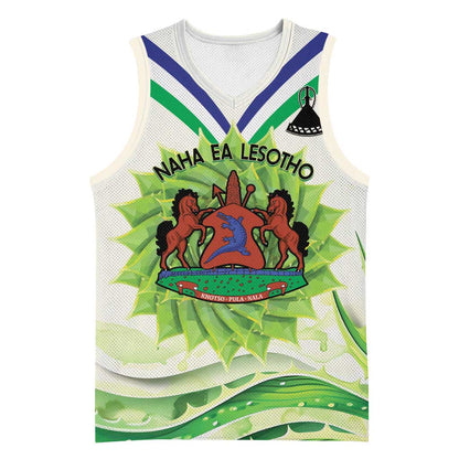 Personalised Lesotho Independence Day Basketball Jersey Aloe Polyphylla Mix Coat Of Arms LT14