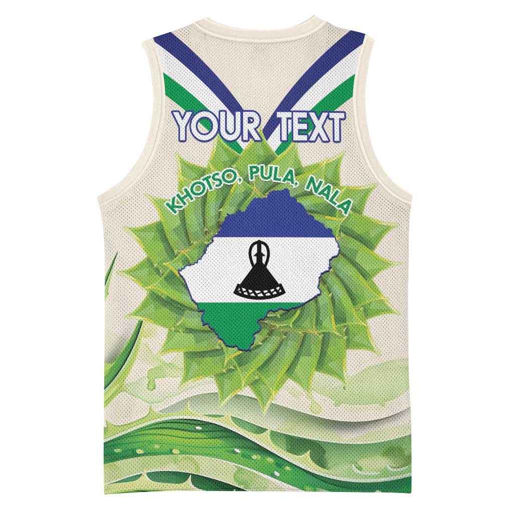 Personalised Lesotho Independence Day Basketball Jersey Aloe Polyphylla Mix Coat Of Arms LT14