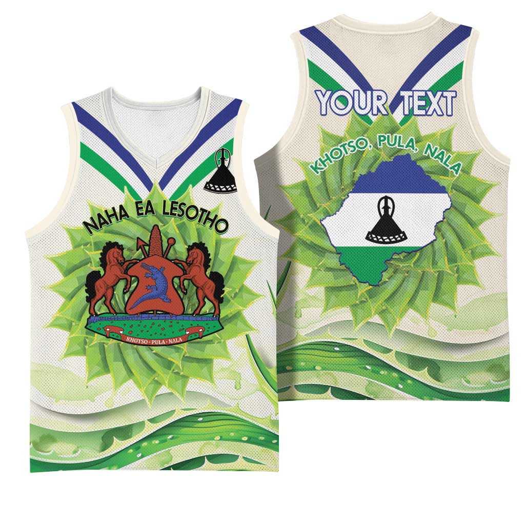 Personalised Lesotho Independence Day Basketball Jersey Aloe Polyphylla Mix Coat Of Arms LT14