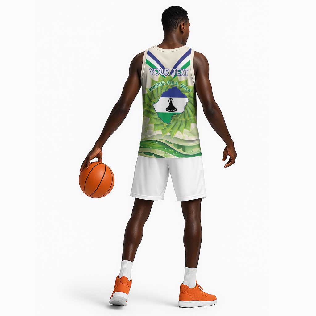 Personalised Lesotho Independence Day Basketball Jersey Aloe Polyphylla Mix Coat Of Arms LT14