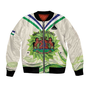 Personalised Lesotho Independence Day Bomber Jacket Aloe Polyphylla Mix Coat Of Arms