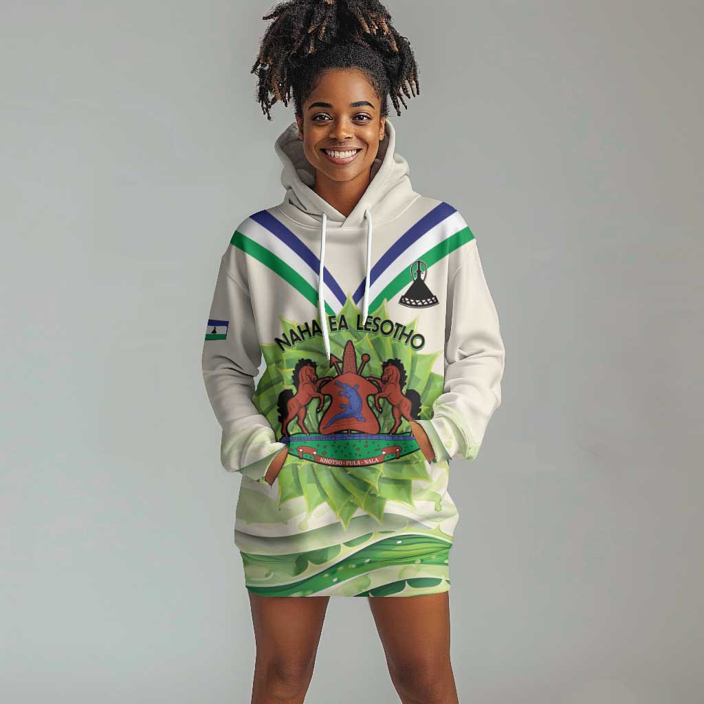 Personalised Lesotho Independence Day Hoodie Dress Aloe Polyphylla Mix Coat Of Arms