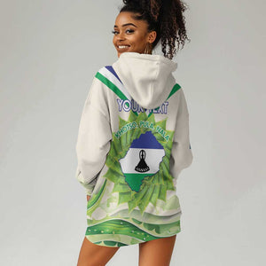 Personalised Lesotho Independence Day Hoodie Dress Aloe Polyphylla Mix Coat Of Arms