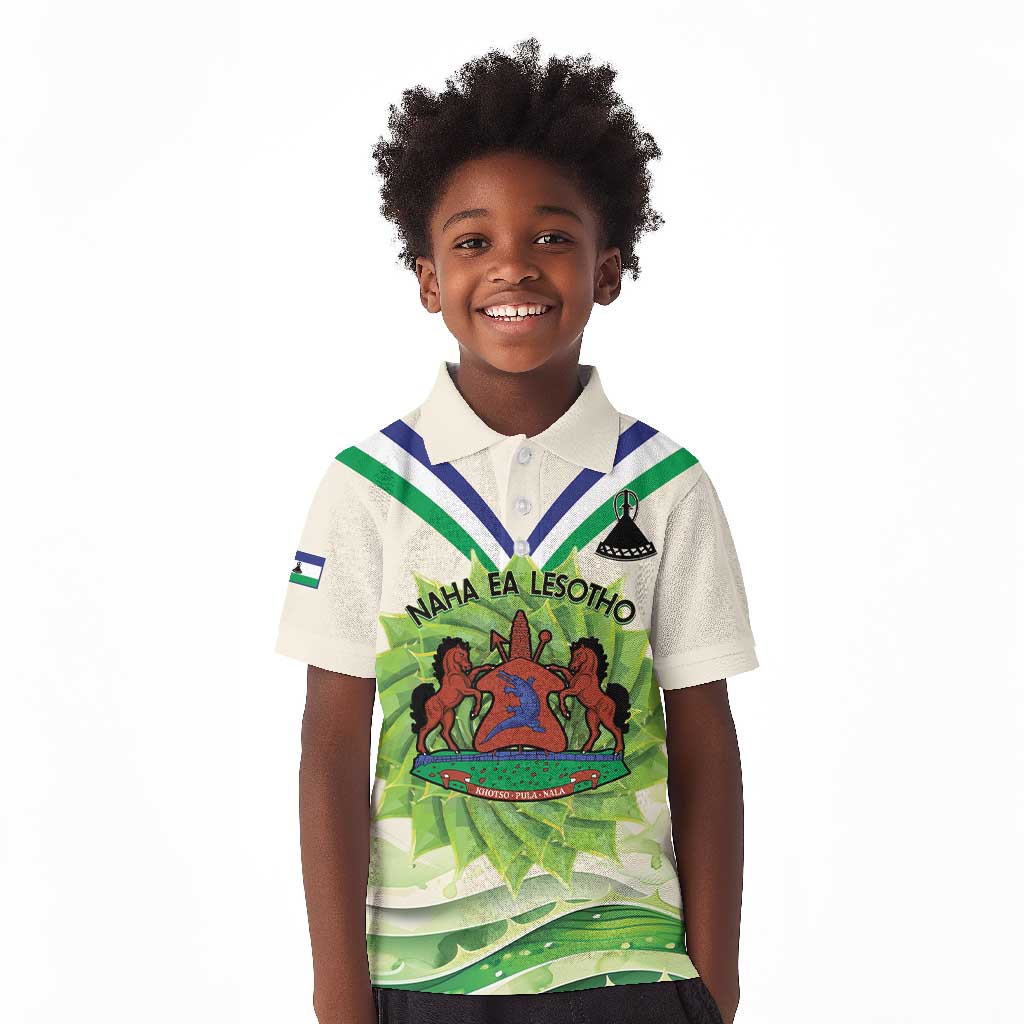 Personalised Lesotho Independence Day Kid Polo Shirt Aloe Polyphylla Mix Coat Of Arms