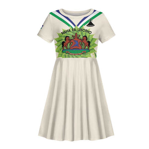 Personalised Lesotho Independence Day Kid Short Sleeve Dress Aloe Polyphylla Mix Coat Of Arms