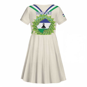 Personalised Lesotho Independence Day Kid Short Sleeve Dress Aloe Polyphylla Mix Coat Of Arms