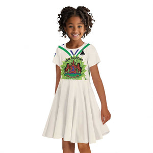 Personalised Lesotho Independence Day Kid Short Sleeve Dress Aloe Polyphylla Mix Coat Of Arms