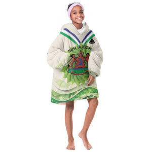 Personalised Lesotho Independence Day KId Wearable Blanket Hoodie Aloe Polyphylla Mix Coat Of Arms