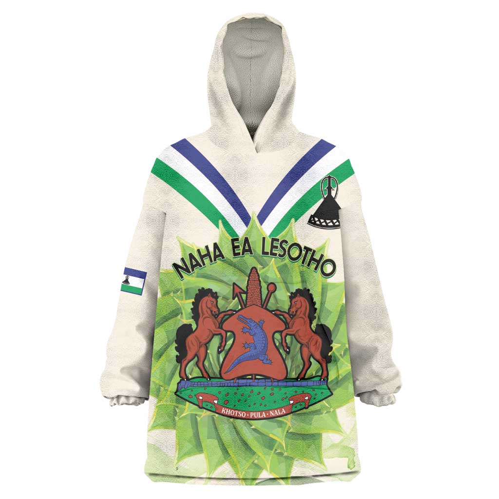 Personalised Lesotho Independence Day KId Wearable Blanket Hoodie Aloe Polyphylla Mix Coat Of Arms