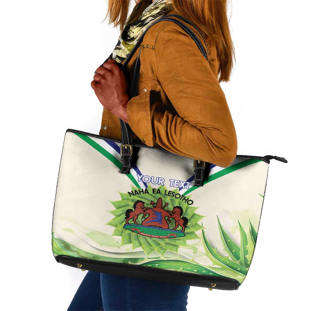 Personalised Lesotho Independence Day Leather Tote Bag Aloe Polyphylla Mix Coat Of Arms