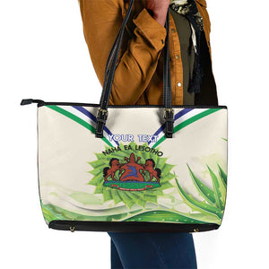 Personalised Lesotho Independence Day Leather Tote Bag Aloe Polyphylla Mix Coat Of Arms