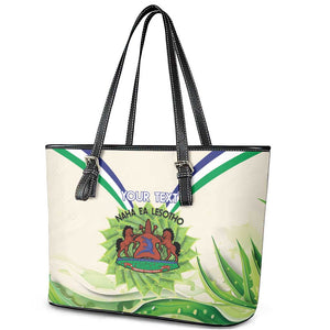 Personalised Lesotho Independence Day Leather Tote Bag Aloe Polyphylla Mix Coat Of Arms