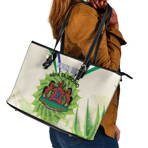 Personalised Lesotho Independence Day Leather Tote Bag Aloe Polyphylla Mix Coat Of Arms