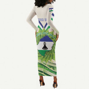 Personalised Lesotho Independence Day Long Sleeve Bodycon Dress Aloe Polyphylla Mix Coat Of Arms