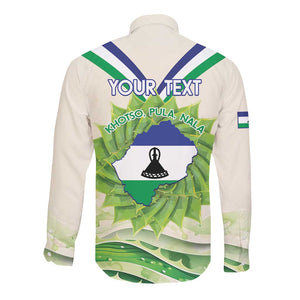 Personalised Lesotho Independence Day Long Sleeve Button Shirt Aloe Polyphylla Mix Coat Of Arms