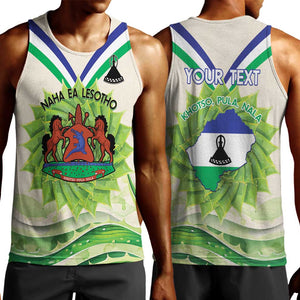 Personalised Lesotho Independence Day Men Tank Top Aloe Polyphylla Mix Coat Of Arms