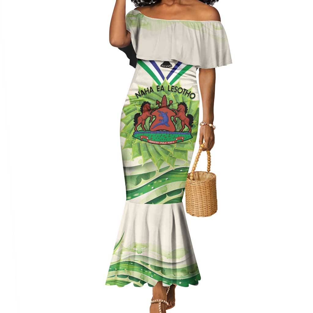 Personalised Lesotho Independence Day Mermaid Dress Aloe Polyphylla Mix Coat Of Arms