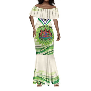 Personalised Lesotho Independence Day Mermaid Dress Aloe Polyphylla Mix Coat Of Arms