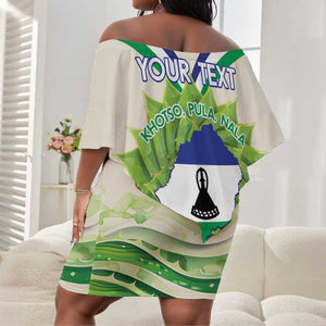 Personalised Lesotho Independence Day Off Shoulder Short Dress Aloe Polyphylla Mix Coat Of Arms LT14