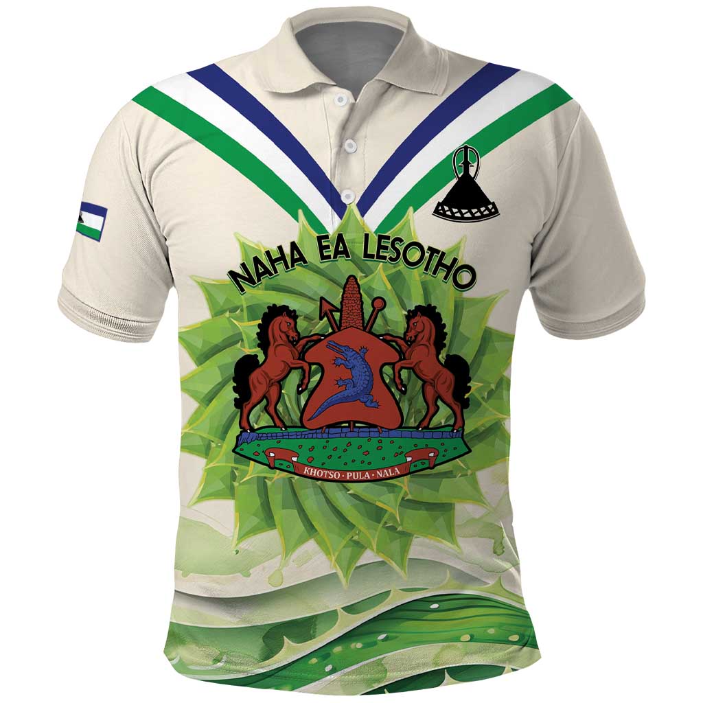 Personalised Lesotho Independence Day Polo Shirt Aloe Polyphylla Mix Coat Of Arms