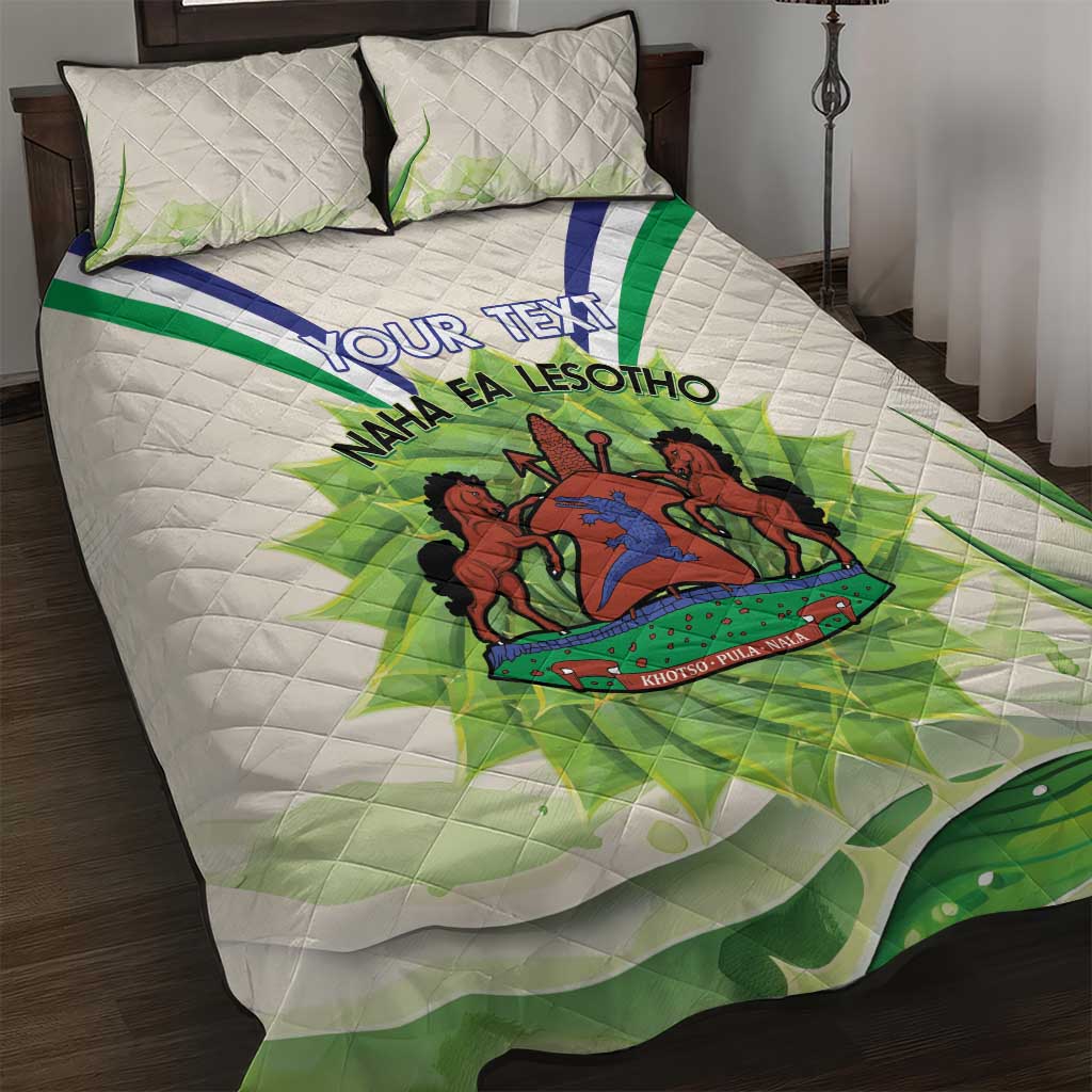 Personalised Lesotho Independence Day Quilt Bed Set Aloe Polyphylla Mix Coat Of Arms