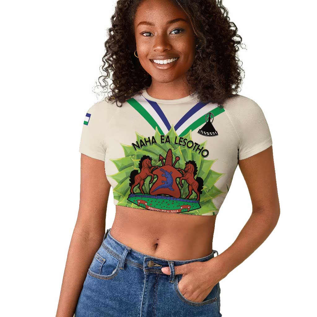 Personalised Lesotho Independence Day Raglan Cropped T shirt Aloe Polyphylla Mix Coat Of Arms