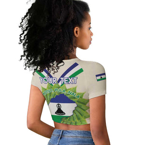 Personalised Lesotho Independence Day Raglan Cropped T shirt Aloe Polyphylla Mix Coat Of Arms