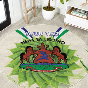 Personalised Lesotho Independence Day Round Carpet Aloe Polyphylla Mix Coat Of Arms