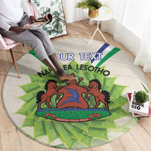 Personalised Lesotho Independence Day Round Carpet Aloe Polyphylla Mix Coat Of Arms