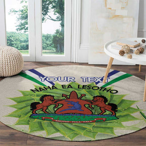 Personalised Lesotho Independence Day Round Carpet Aloe Polyphylla Mix Coat Of Arms