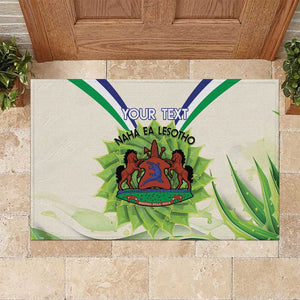 Personalised Lesotho Independence Day Rubber Doormat Aloe Polyphylla Mix Coat Of Arms