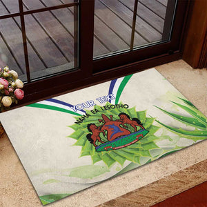 Personalised Lesotho Independence Day Rubber Doormat Aloe Polyphylla Mix Coat Of Arms