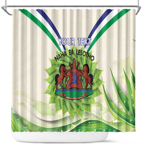 Personalised Lesotho Independence Day Shower Curtain Aloe Polyphylla Mix Coat Of Arms