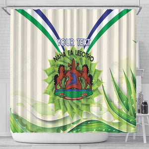 Personalised Lesotho Independence Day Shower Curtain Aloe Polyphylla Mix Coat Of Arms