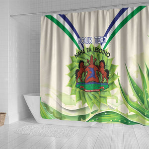 Personalised Lesotho Independence Day Shower Curtain Aloe Polyphylla Mix Coat Of Arms